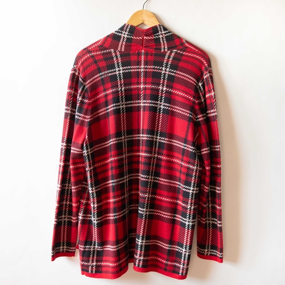 Lands' End Plaid Tartan Open Front Knit Cotton Cardigan - Picture 7 of 10
